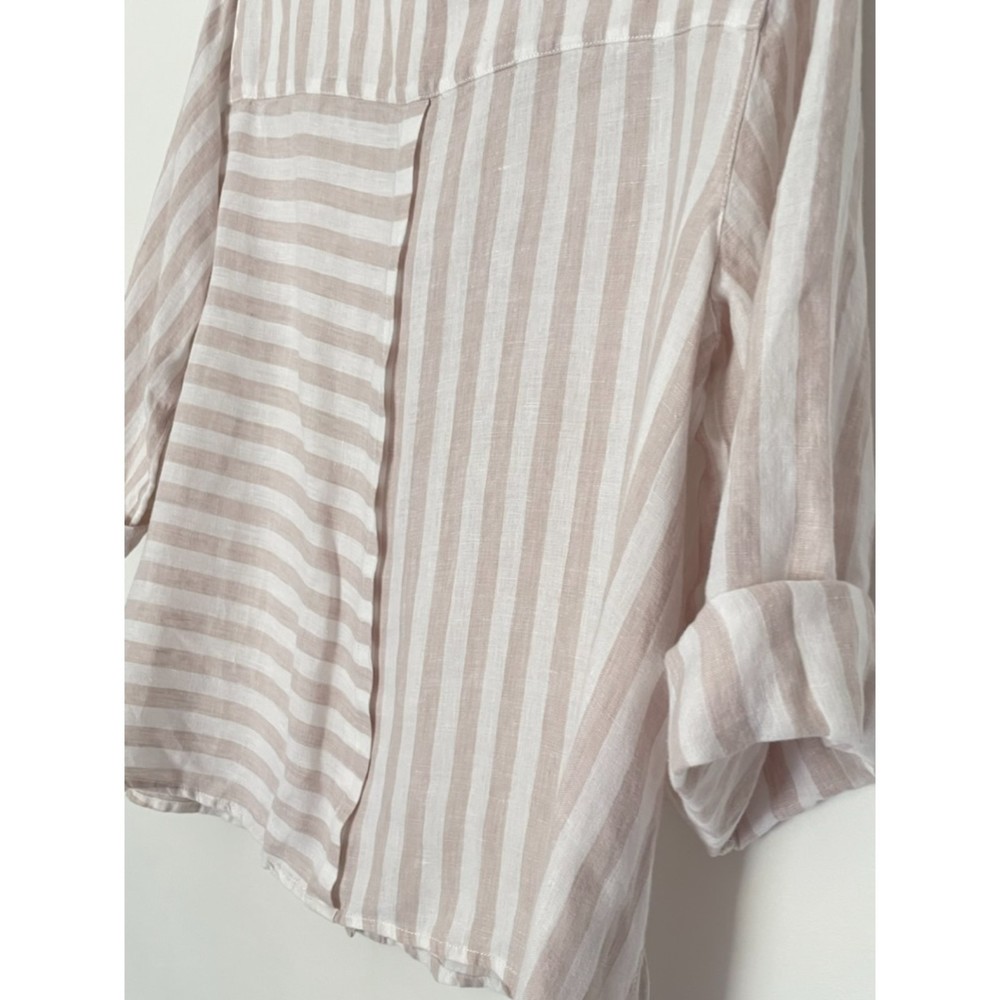 St. Tropez 100% Linen Neutral Beach Minimalist Button Shirt Women’s Large d128 - Picture 7 of 12